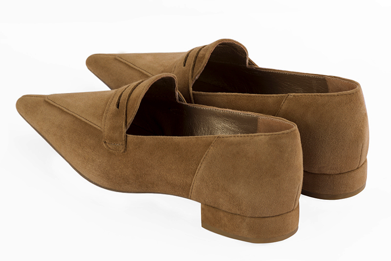 Camel beige women's essential loafers. Pointed toe. Flat flare heels. Rear view - Florence KOOIJMAN